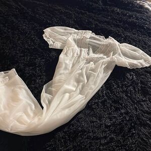 Vintage Dreamaway Floor Length Sheer Gown Lingerie Delicate Lace Rose Buds